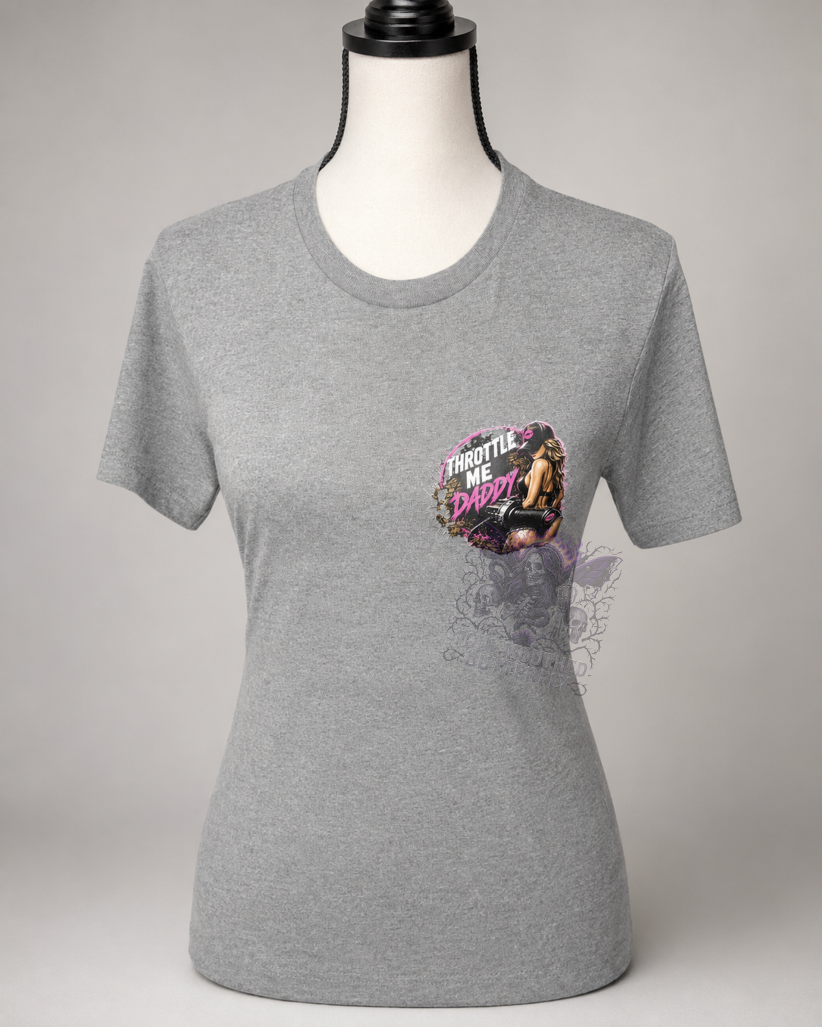Throttle Me, Daddy Women’s Graphic T-Shirt – Hot Pink Mudding & Motorsports Tee